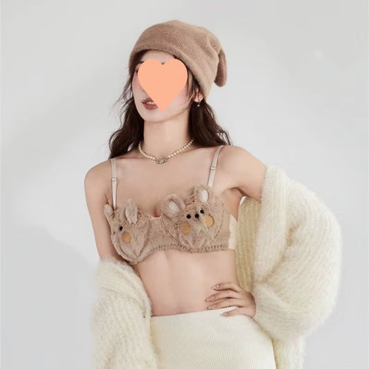 Plush Rabbit Autumn and Winter Plush Push-Up Underwear Female Warm Bra Cute Briefs Panties