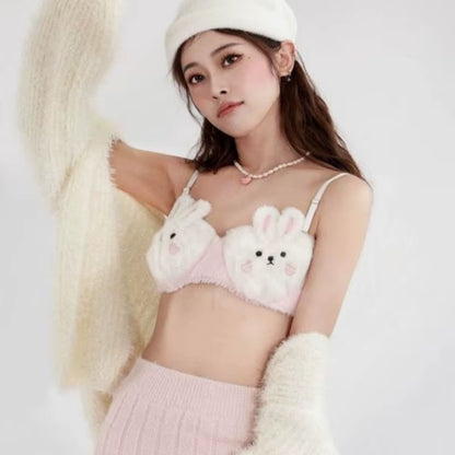 Plush Rabbit Autumn and Winter Plush Push-Up Underwear Female Warm Bra Cute Briefs Panties
